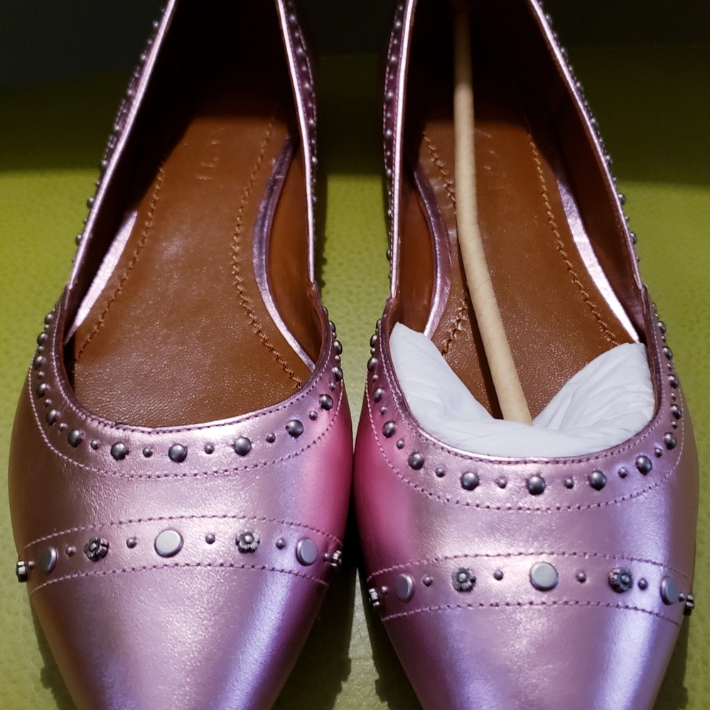 Coach Metallic Pink Pointed Toe Studded Flat 